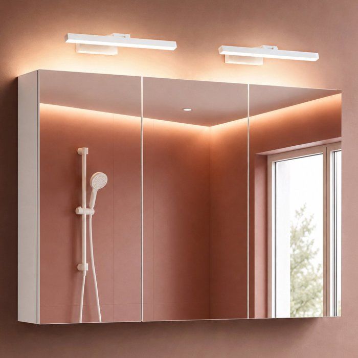 Sogood Armoire Murale Salle de Bains avec Miroir et Lampe Strahlenschön Blanc Placard de Rangement Blanc Mat en Bois 120 cm