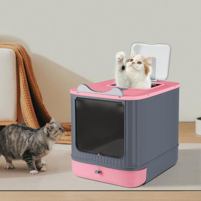 Meilleurs prix pour YIPEEMA. Bac à litière pour chat facile à assembler avec pelle à litière pour chat rose 445*345*365 cm.