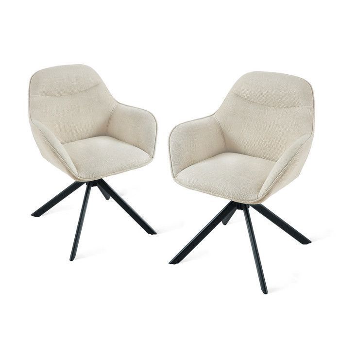 GOEURVANT Lot de 2 Chaises Pivotantes 360° avec Accoudoirs Chaise de Salle à Manger Design Ergonomique Pieds Métal Beige