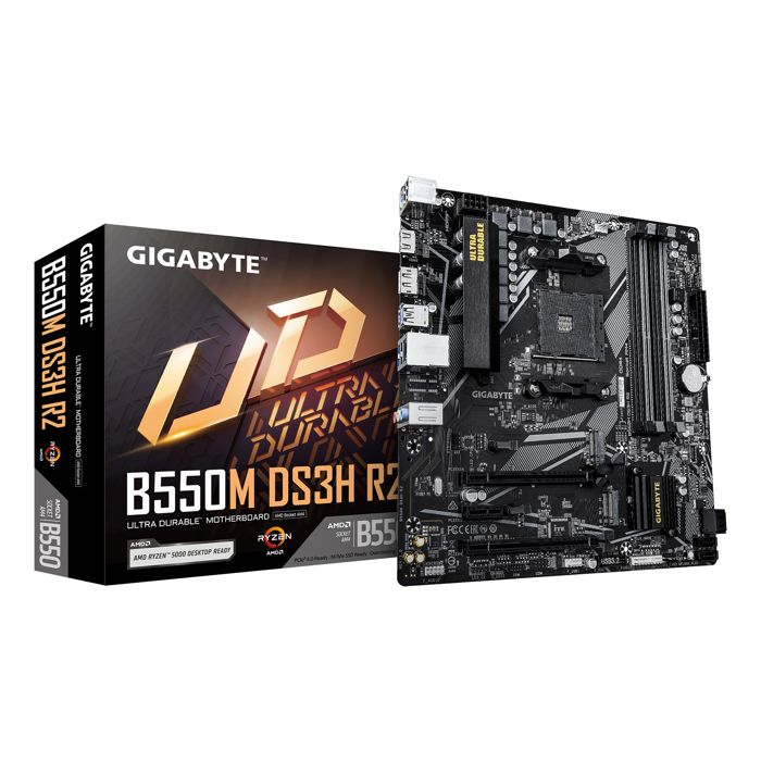 GIGABYTE B550M DS3H R2 Carte mère Processeurs AMD Ryzen 5000 VRM 5+3 phases jusqu'à 4733 MHz DDR4 O.C. 1x .2 PCIe 4.0 + 1x .2 PCIe 3.0 LAN 1 GbE USB 3.2 Gen 1 Neuf - vue 6