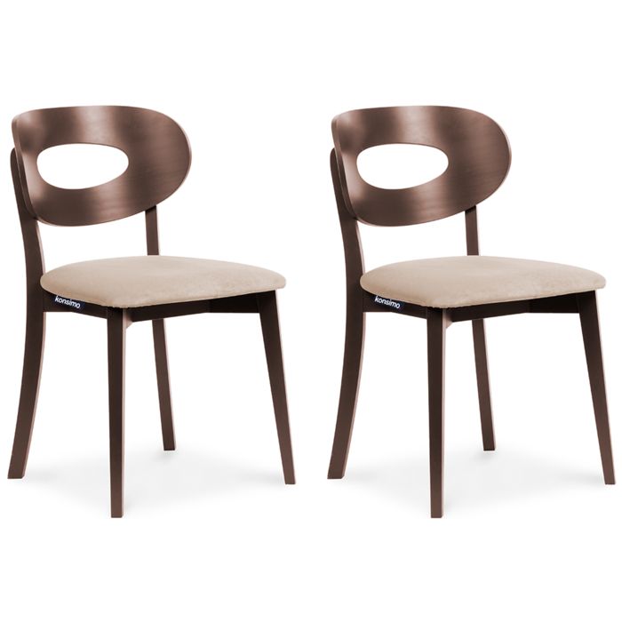Lot de 2 chaises de salle à manger TANER classiques - Tissu Beige et bois Acajou