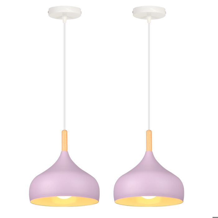 SNOGOLD 2X Suspension Lustre Moderne Rétro Abat-jour en Métal Violet Forme de Goutte Ø24CM E27 Luminaire pour Salon Salle à Manger