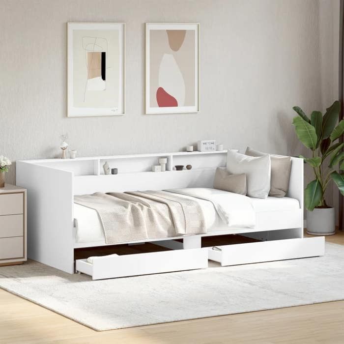 KENNETH@ Cadre de lit - pour linvité - Lit simple - avec tiroirs - sans matelas - blanc 90x190 cm - LV545