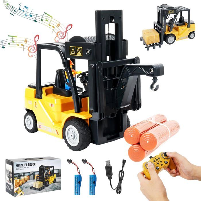 Mostop Chariot élévateur RC 1/24 – Télécommandé, Sons Et Lumières, Fourche Mobile, 2 Batteries Rechargeables – Dès 4 Ans