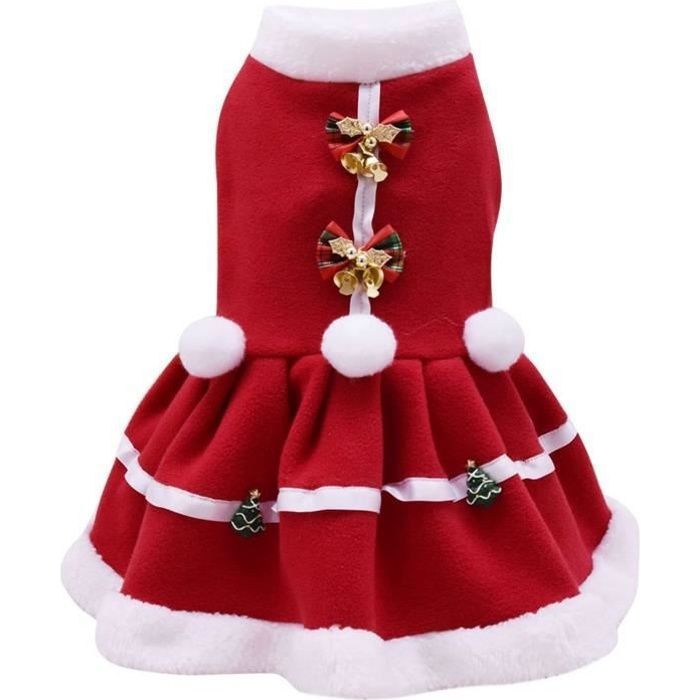 Robe de Noël pour Chien Robe Chien Noël Déguisement Chien de Noël Vêtement de Noël pour Chiot (Rouge L).