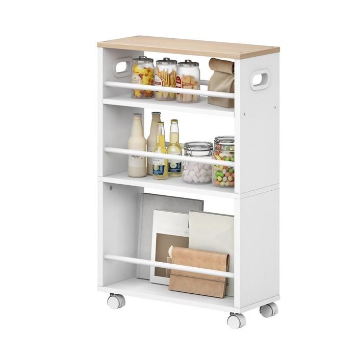 Chariot de Service-HOOBRO-Desserte de à 4 Niveaux-roulettes avec Freins-45 x 22 x 80 cm-Blanc et Couleur Bois