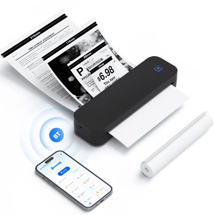 Imprimante Thermique Portable A4 sans Encre - Imprimante Bluetooth sans Fil Compatible avec iOS et Android - Mini Printer Petite