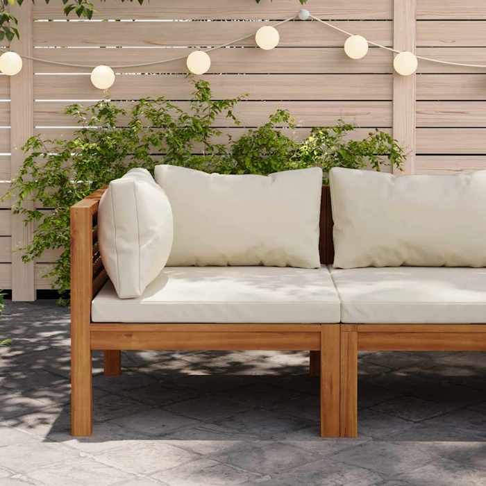 Canapé dangle sectionnel extérieur - vidaXL - Bois dacacia - Blanc cassé - 69x69x625 cm - Coussin 6 cm