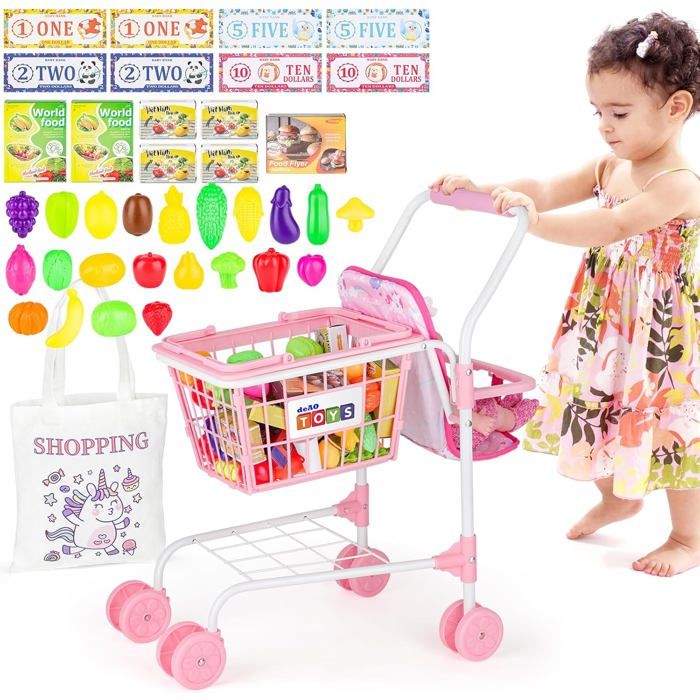 Chariot de Courses deAO pour Enfants 3 Ans+ Caddie Jouet avec Siège et Aliments