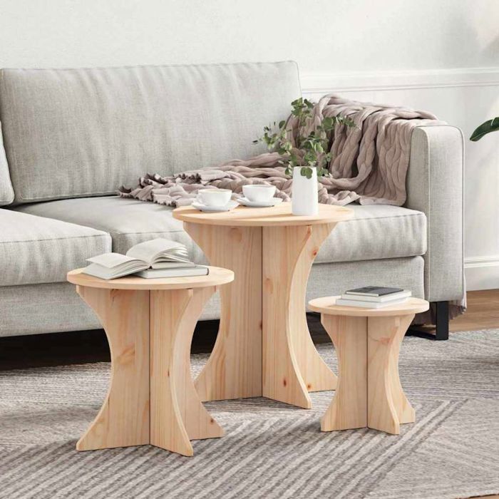 vidaXL Table basse ronde en pin massif style rustique 46 x 46 x 47 cm - naturel