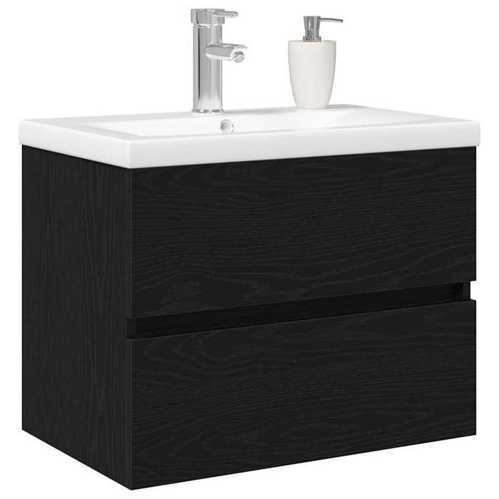 HOT SALE*Meuble de Lavabo de Salle de Bain Cabinet Sous évierJILLS Chêne noir 80x39x62 cm - M120678
