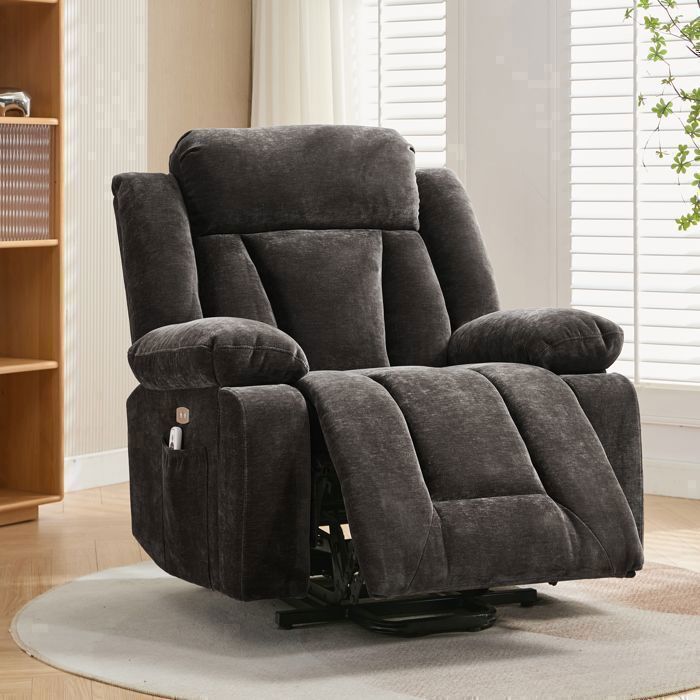 Fauteuil releveur:aide à se leverélectrique massant 8 pointschauffage lombaireinclinable 90°-155°USBtissu gris95x94x107cm