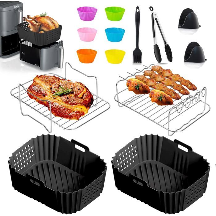 Accessoires Ninja Double Stack XL 9 5 L Sl400Eu Sl451Eu 14 Pièces Silicone + Grilles Inox