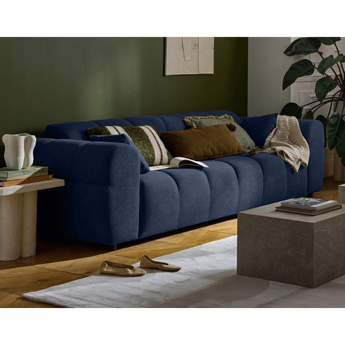 Ray - canapé droit 3 places en tissu texturé - Bleu