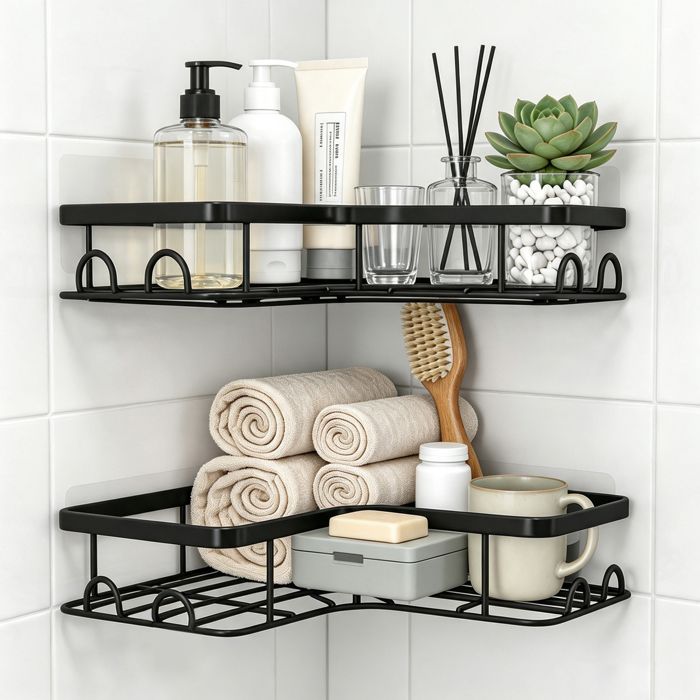 Lot de 2 Etagere Salle de Bain Etagere Salle Angle deBain Acier Inoxydable Support Douche pour Bouteillesde Shampoinggel-Noir