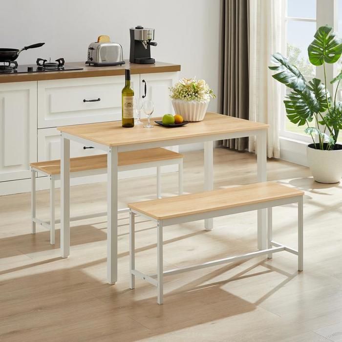 Ensemble table et chaises salle a manger 110 × 60 × 75 cm Table à manger avec 2 chaises Couleur naturelle et blanche