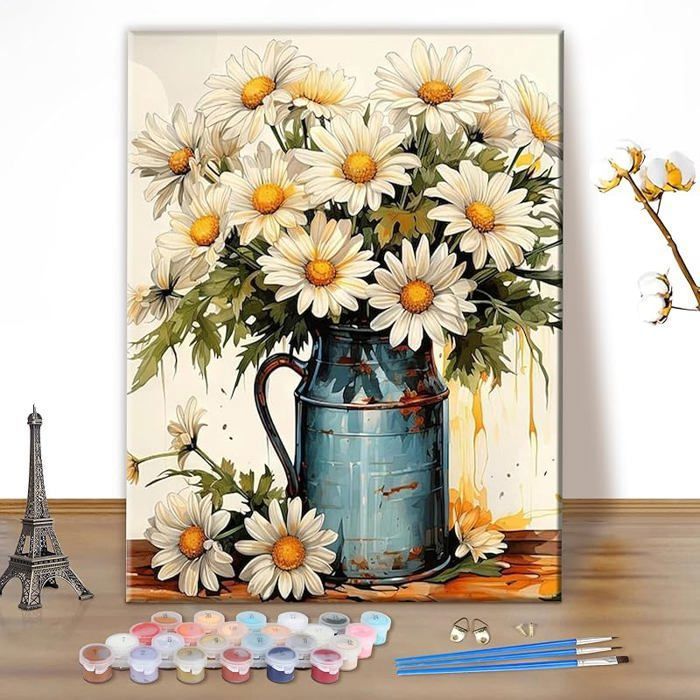 MEIYUDA Peinture par Numero Adulte avec Cadre, Fleur vintage DIY Peinture à l'huile par Numéros sur Toile Artisanat avec Pinceaux Peintures Acryliques, Decoration Maison Cadeau 30x40cm