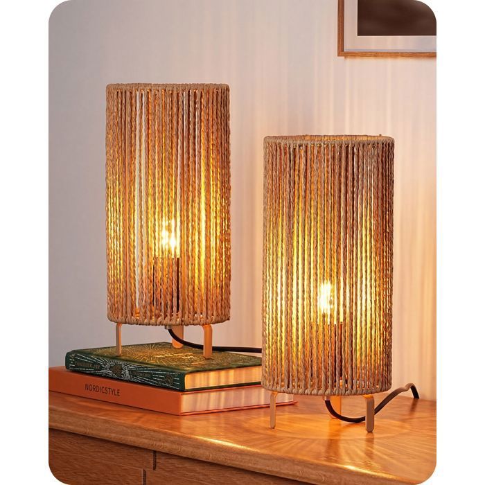 Lampes de Table - EDISHINE - Lot de 2 - Abat-jour papier tressé - LED 2700K - Douille E27