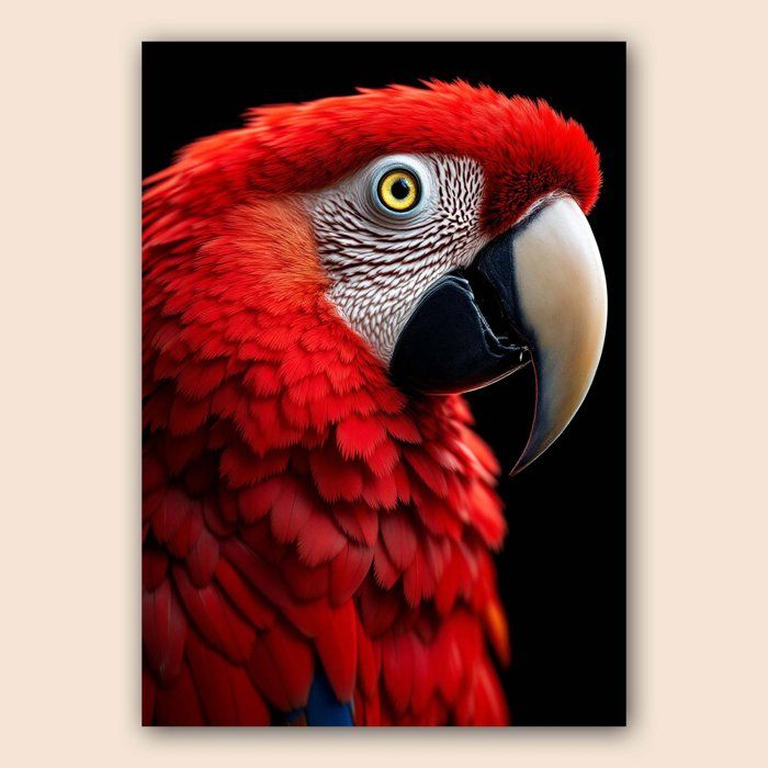 Affiche perroquet rouge A3 réaliste - Poster déco animaux rouge et noir décoration murale intense - Papier mat 230g