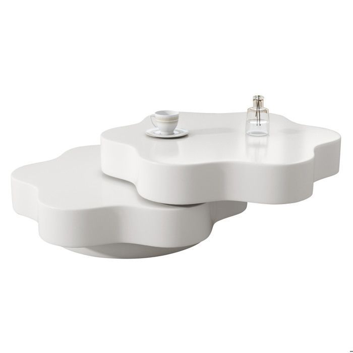 MEUBLIV Table basse fleur pivotante 360° double niveau MDF blanc crème 748 x 675 x 31 cm