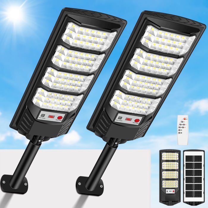 600W Lampadaires solaires extérieurs détecteur mouvement 6500K Projecteur solaire IP66 Étanche Télécommande Éclairage jardin 2