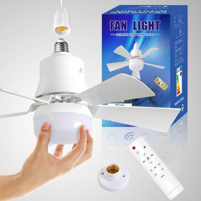 Ventilateur de plafond à cinq feuilles E27 à visser avec pales amovibles + base 30W Blanc ENEAOCT