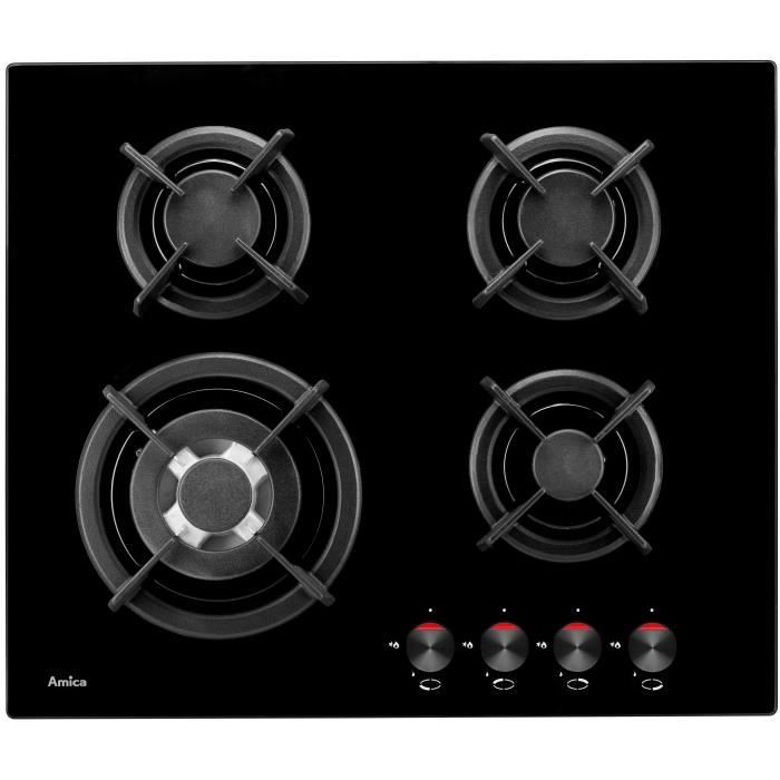 Plaque de cuisson à gaz - AMICA - PG6411SR - 4 brûleurs - surface en verre