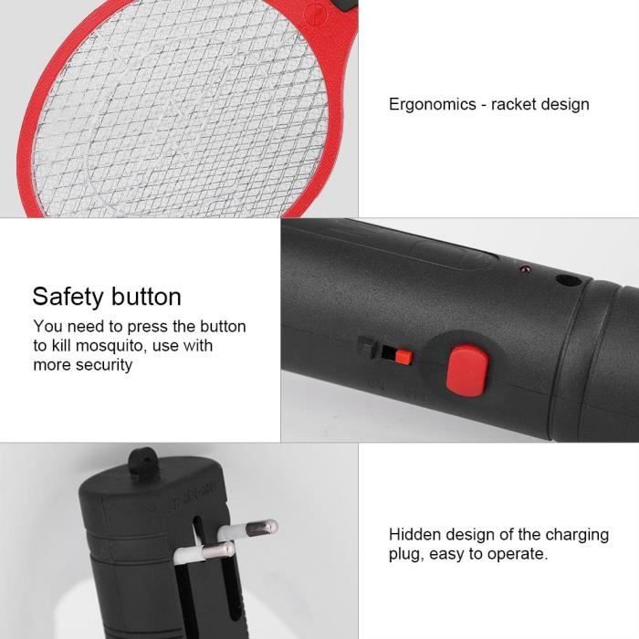 ARAMOX tapette à mouches électrique Électrique Rechargeable Sans Fil Moustique Tapette Bug Zapper Raquette Insectes Tueur Rouge