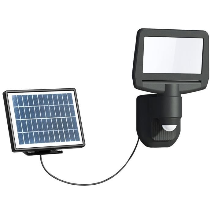 projecteur solaire arev - noir - 15w led 1000 lumens - détecteur de mouvement - autonome