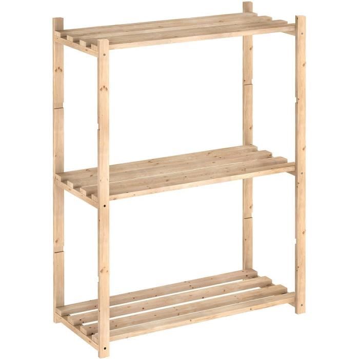Etagère 3 tablettes à lattes - pin massif