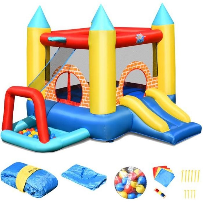 Costway 4 En 1 Chateau Gonflable Pour 3 Enfants 3 10 Ans Avec Toboggan 30 Ballons 300x280x210cm Charge Max 135kg Exterieur Cdiscount Jeux Jouets