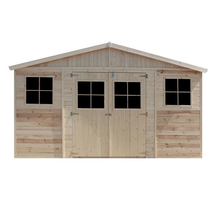 TIMBELA M332+M332G Abri de jardin en bois H246x418x220 cm/8 m&sup2; - PLUS LES PLANCHERS IMPR&Eacute;GN&Eacute;