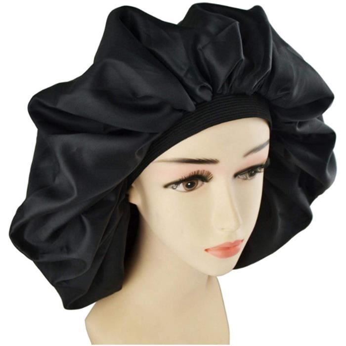 ZMLEVE bonnet anti-taches bonnet de sommeil soyeux bonnet réglable en satin  pour la nuit bonnet de cheveux réversible double couche noir de jais 