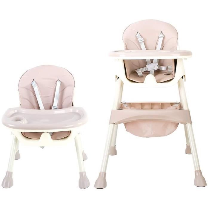 KESAIH Chaise haute 3 en 1 pour bébés et tout-petits avec coussin en PU facile à nettoyer plateau amovible chaise haute moderne pour bébé pieds réglables gris harnais de sécurité 5 points 