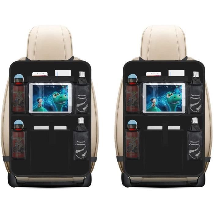 YZCX Organisateurs de Voiture Kick Mats Multi-Pocket Kits De Rangement pour Siège Arrière De Voiture Protection Arrière de Siège Auto avec Transparent Porte-Tablette/iPad 2 Pack 