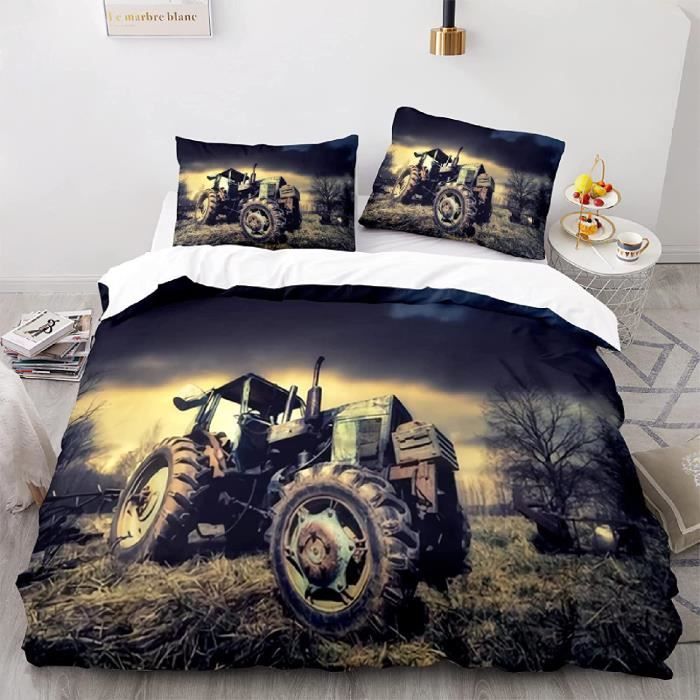 Housse de Couette Tracteur Parure de Lit 3 pièces Engins de Chantier