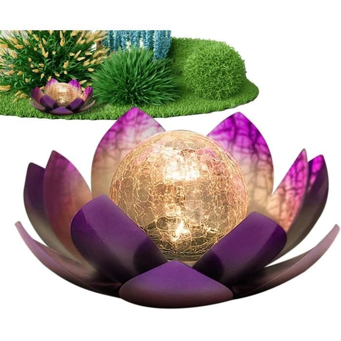 Globe en verre craquelé LED de lotus Lampe d'extérieur solaire fleur de lotus Lampes solaires en verre craquelé jardin, pelouse