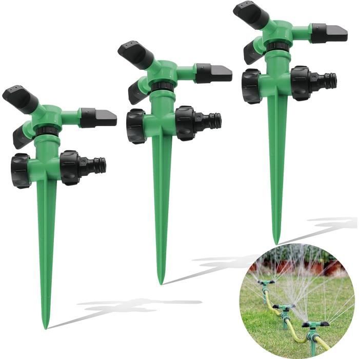 Lot De 3 Arroseurs De Jardin Automatiques 360° Rotatifs Avec Raccords 1/2" - Idéal Pelouse Et Fleurs