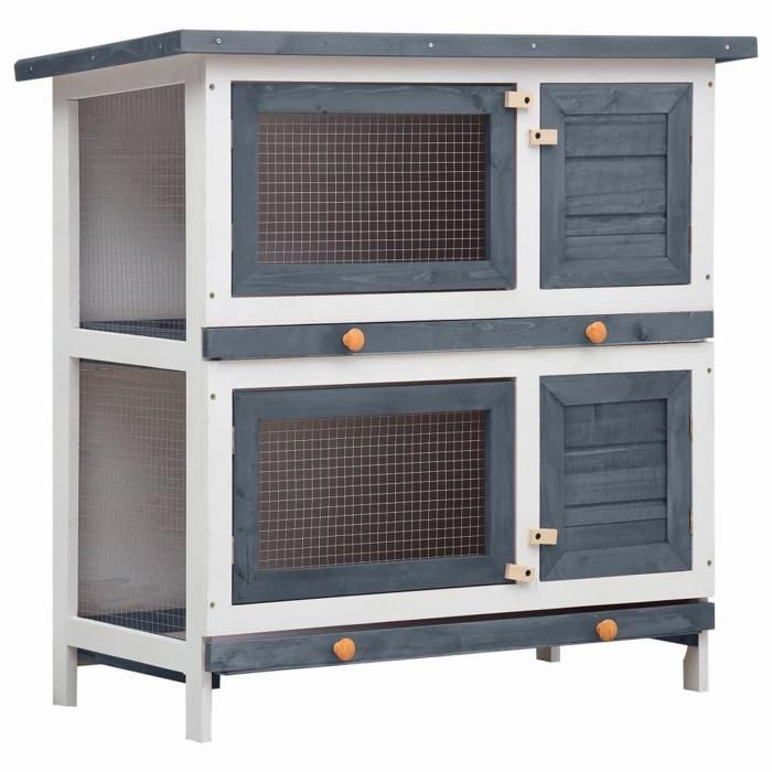 Clapier dextérieur 4 portes 90 x 45 x 90 cm gris bois 02_0000592