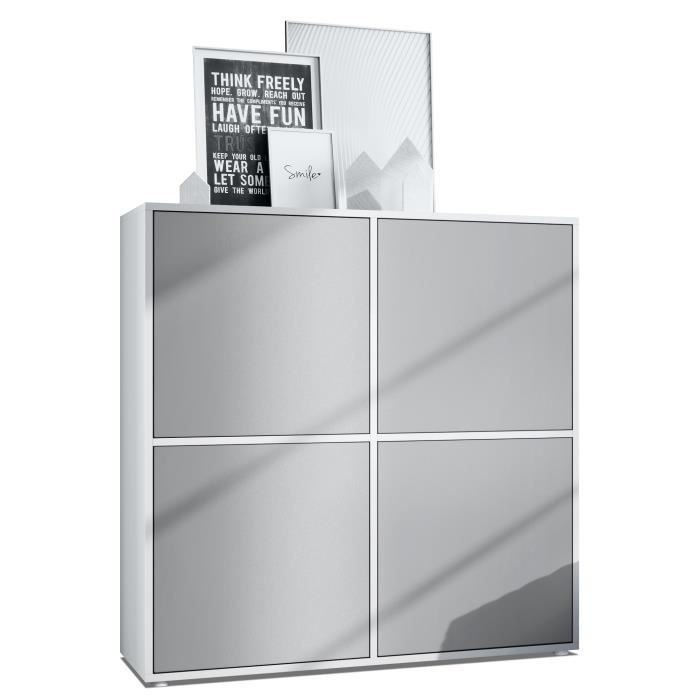 Vladon Highboard Cuba V2 104 x 1055 x 355 cm Buffet haut à 8 compartiments caisson en blanc mat façades en Gris clair satiné