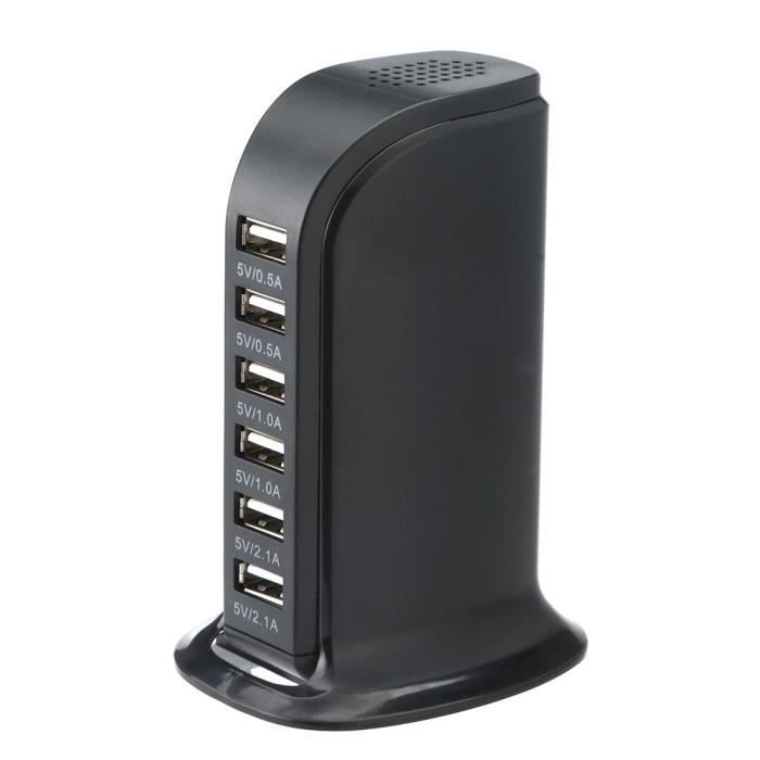 Noir Multiple Chargeur USB Intelligent 6 Port Charge rapide Adaptateur