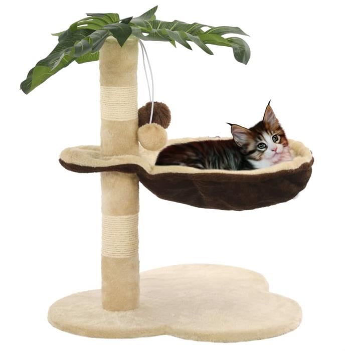 50cm Arbre A Chat Avec Griffoir En Sisal Beige Et Marron 2 Boules Suspendues 3 Feuilles Amovibles Et Un Lit Douillet Cdiscount Animalerie