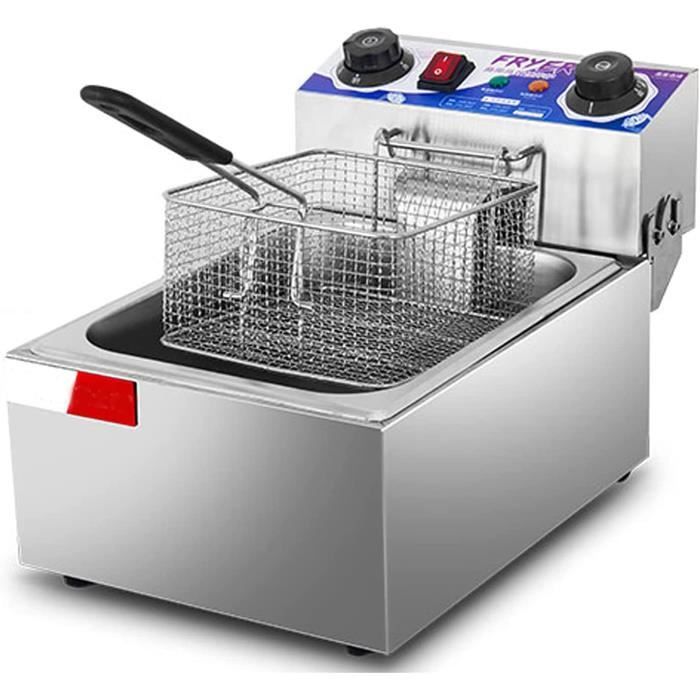 Friteuse Électrique Professionnelle 1750W - 6 Litres (6.3QT) - En Acier Inoxydable - Pour Restaurant Ou Maison