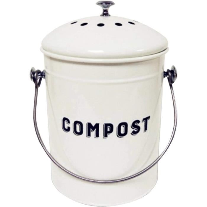 Poubelle Compost Cuisine 5L Blanc – Petite Avec Couvercle Anti-Odeur, Compacte Pour Salle De Bain, Chambre Ou Bureau