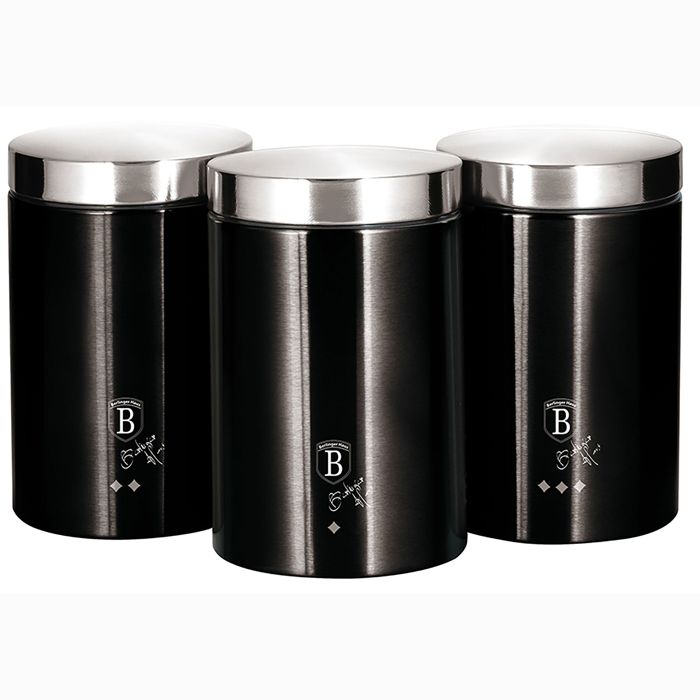 Set de 3 Boîtes de Cuisine en Acier Inoxydable Robuste Ø11 x 17 8 cm Design Berlinger Haus Black Silver Noir / Inox