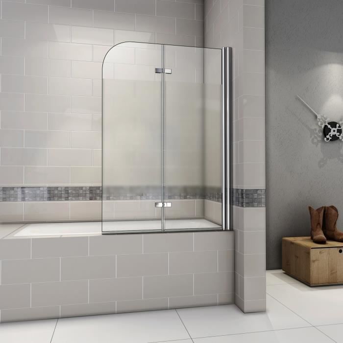 Pare Baignoire 120x140cm Verre Anticalcaire Et Sable Au Central 2 Volets Pivotant A 180 Achat Vente Porte De Baignoire Pare Baignoire 120x140cm Ve Cdiscount