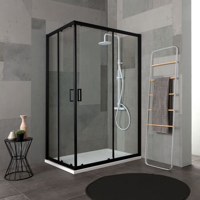 PORTE DE DOUCHE NOIR OPAQUE 70X100 CM CRISTAL TRANSPARENT DESIGN CITY