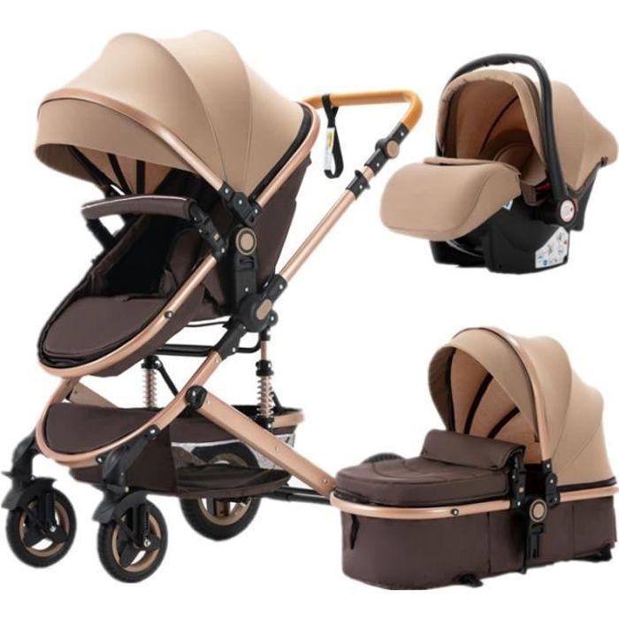 Poussette 3 en 1 Bébé Combinée Siège-Auto Nacelle Haute Réversible