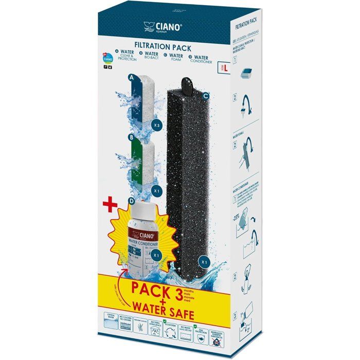 Pack entretien aquarium - CIANO - Taille L - 3 cartouches - Conditionneur - Traitement eau