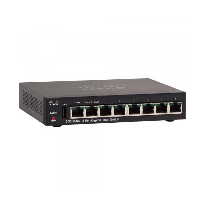 Cisco 250 Series SG250-08 Commutateur C3 intelligent 8 x 10-100-1000 (1 PoE 1 PoE+) Montable sur rack PoE+ Reconditionné - Cisco reconditionné disponible sur Cdiscount Seconde Vie